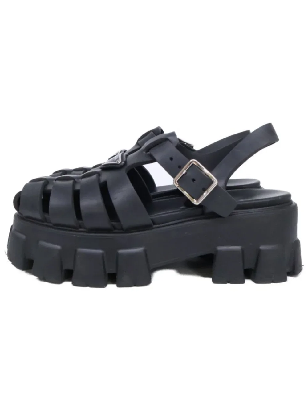 Prada Monolith Rubber Triangle Plate Sandals